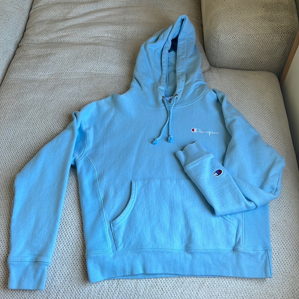 CHAMPION Reverse Weave Womens Light Blue Hoodie